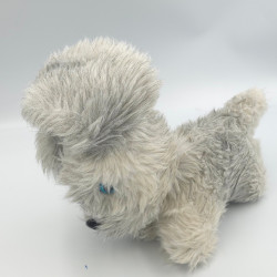 Ancienne peluche chien gris blanc yeux bleus