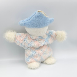 Ancienne peluche clown arlequin blanc bleu rose CDJ