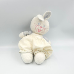 Ancien doudou peluche lapin blanc rose bleu