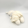 Ancien doudou peluche lapin blanc rose bleu