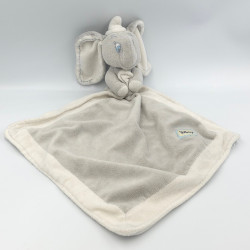 Doudou plat éléphant gris blanc Dumbo mouchoir couverture DISNEY