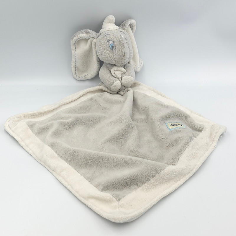 Doudou plat éléphant gris blanc Dumbo mouchoir couverture DISNEY