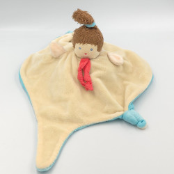 Doudou plat reversible poupée bleu écru AJENA