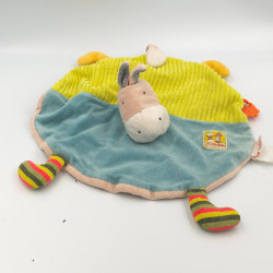 Doudou plat ane cheval beige bleu vert Mr Potiron les Cousins MOULIN ROTY