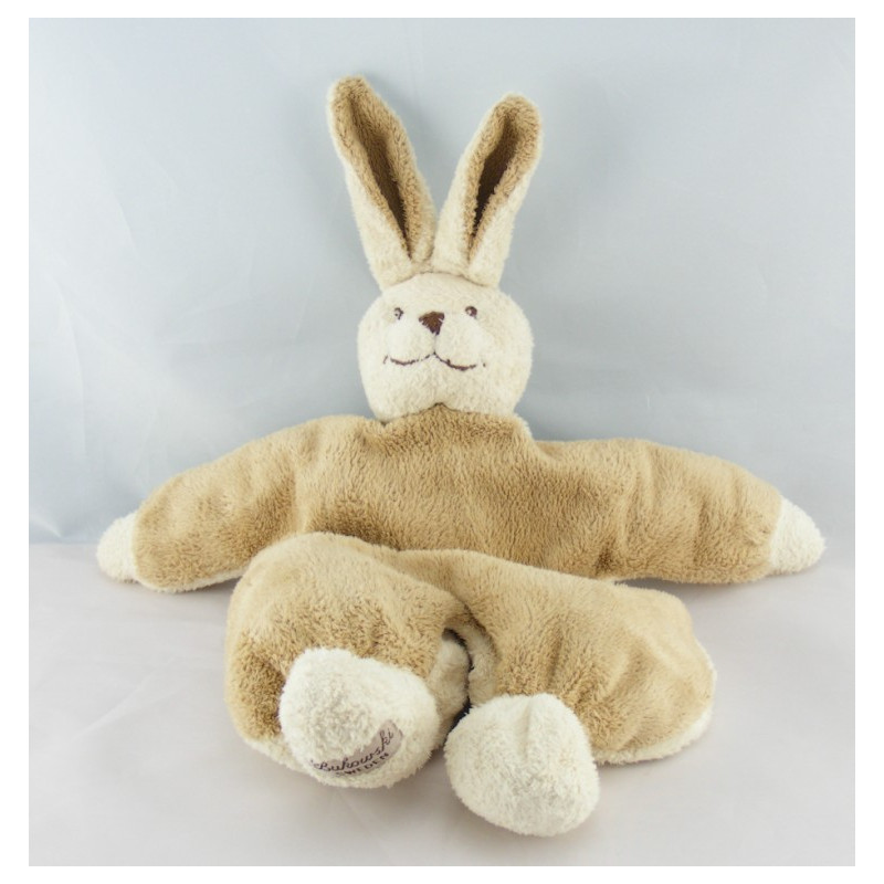 Doudou semi plat lapin rose blanc éponge BUKOWSKI