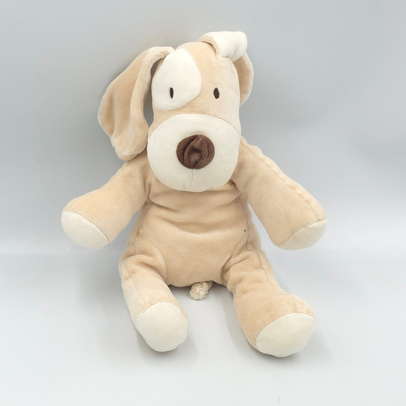 Doudou chien beige blanc nez marron SUCRE D'ORGE