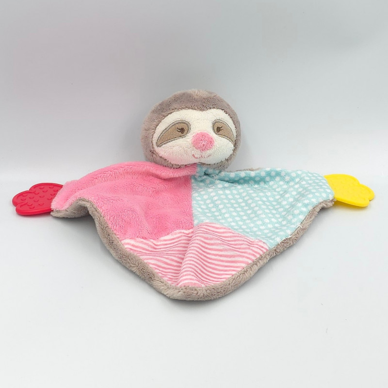 Doudou plat paresseux rose gris bleu jaune TENDER TOYS