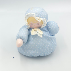 Ancien Doudou poupée chiffon tissu bleu pois COROLLE