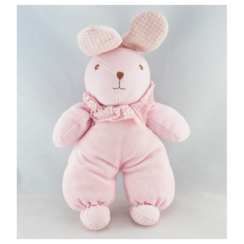 Doudou lapin rose hochet AJENA