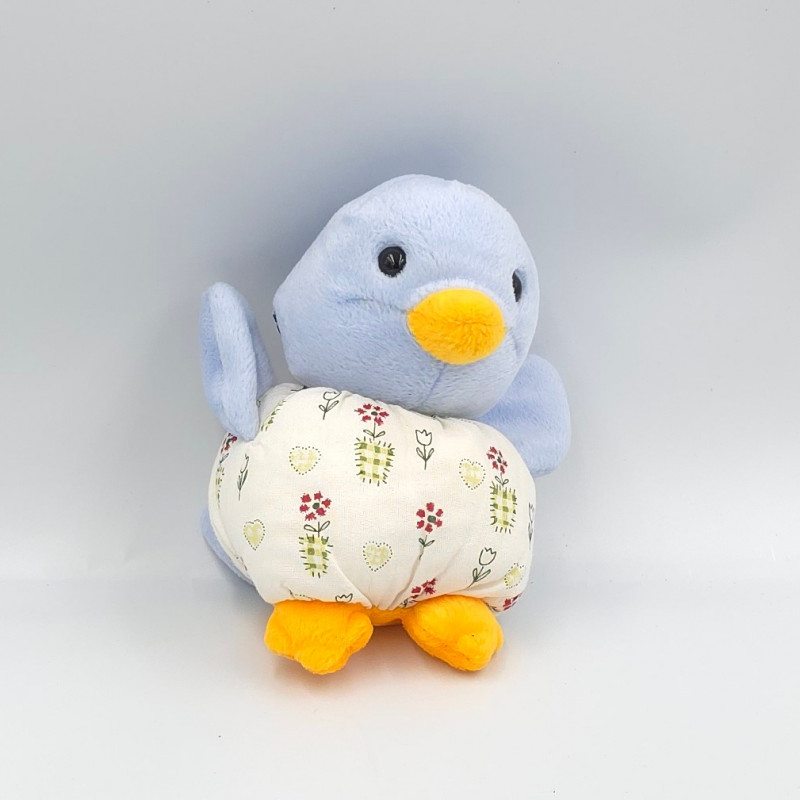 Doudou oiseau poussin bleu orange fleurs AJENA