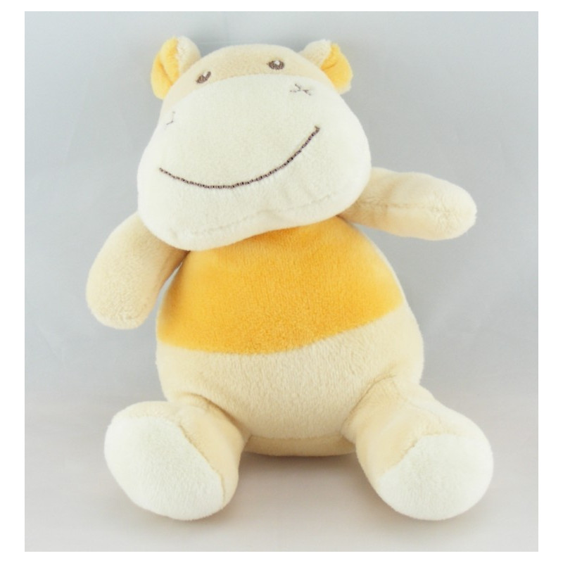 Doudou plat hippopotame orange jaune PARADISE TOYS