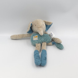 Doudou éléphant bleu Bergamote Sous mon baobab MOULIN ROTY