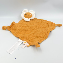 Doudou plat lange fleur orange blanc TAO TAPE A L'OEIL