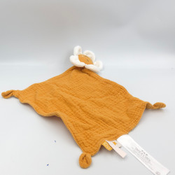 Doudou plat lange fleur orange blanc TAO TAPE A L'OEIL