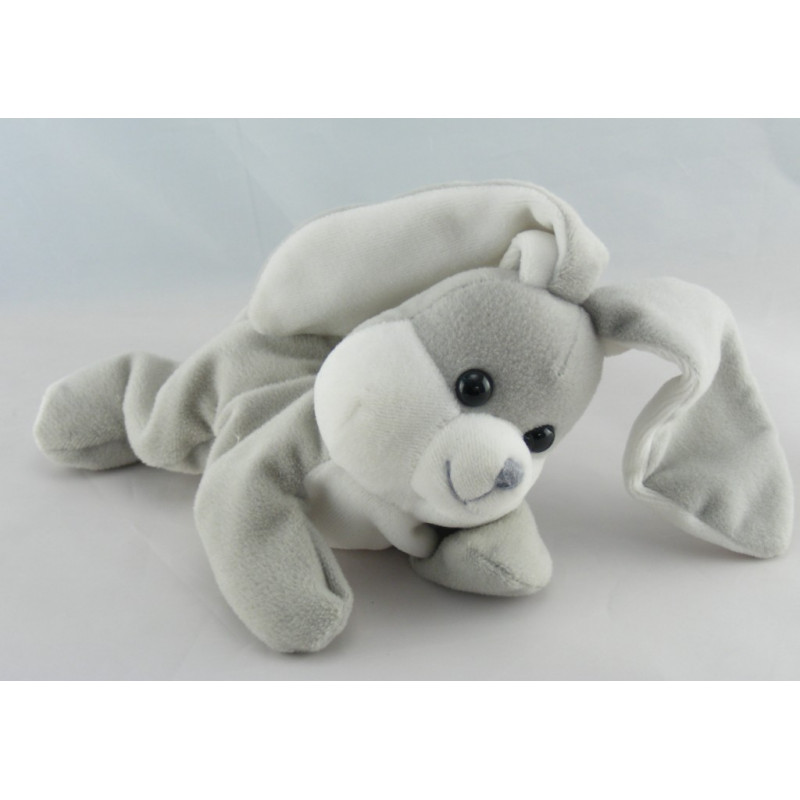 Doudou lapin gris blanc couché GIPSY NEUF