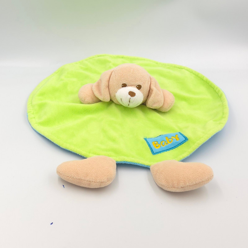 Doudou plat rond chien bleu vert MAXITA