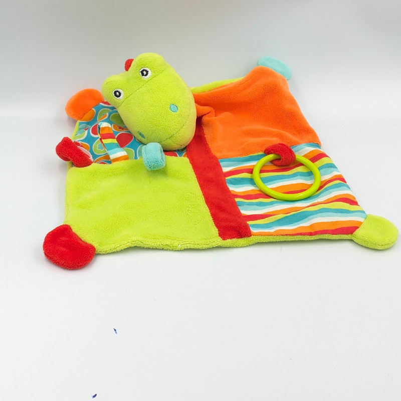 Doudou plat crocodile vert orange bleu BABY CLUB