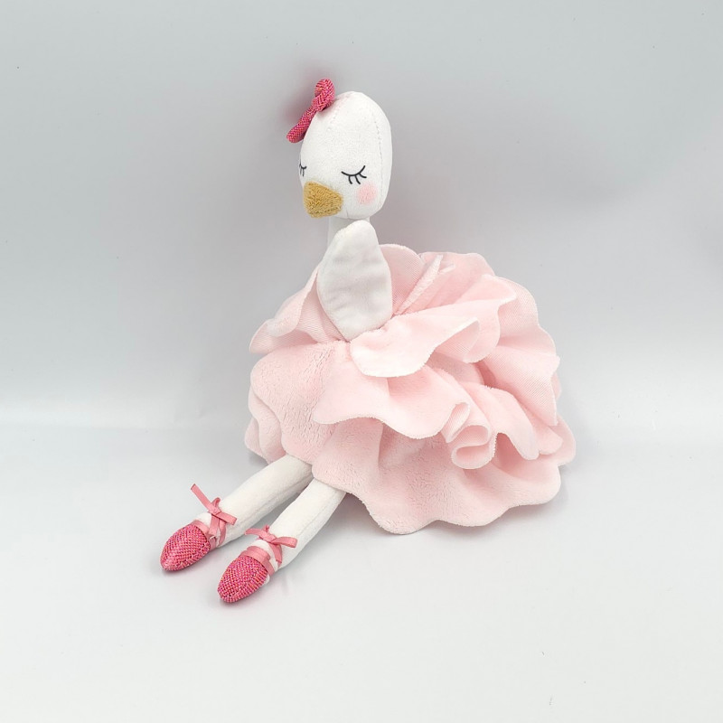 Doudou oiseau flamant autruche blanc rose SERGENT MAJOR