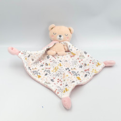 Doudou plat ours beige rose blanc forêt cape MOTS D'ENFANTS
