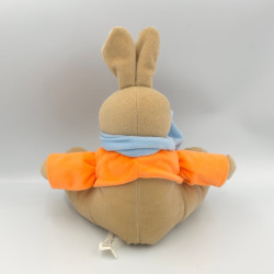 Doudou lapin beige orange bleu CALIN ET BISOU