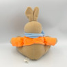 Doudou lapin beige orange bleu CALIN ET BISOU