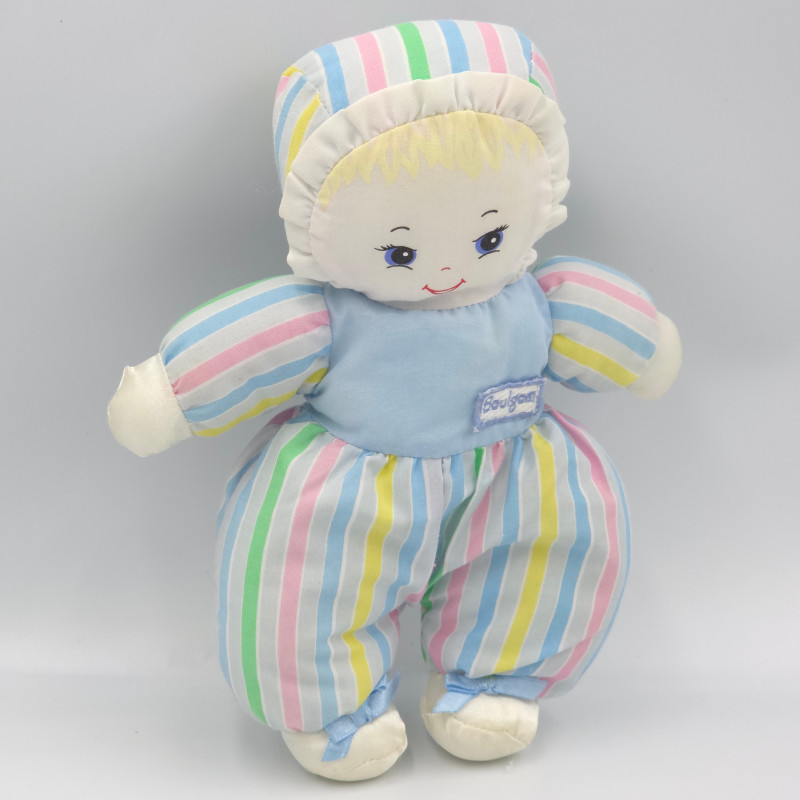 Doudou poupée chiffon rayé bleu rose