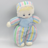 Doudou poupée chiffon rayé bleu rose vert jaune BOULGOM