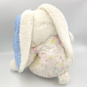 Ancienne peluche lapin blanc bleu rose fleurs fraises chaussons pantoufles IMPEXIT