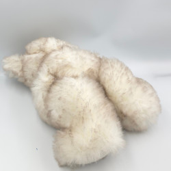 Ancienne peluche ours blanc beige gris noeud rose