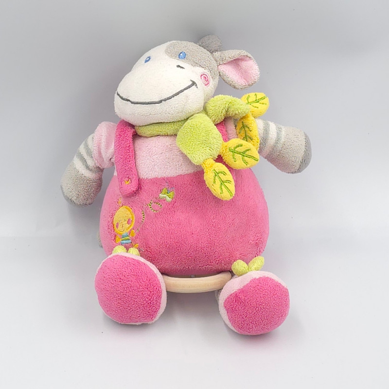 Doudou musical vache rose gris poussin foulard vert NICOTOY