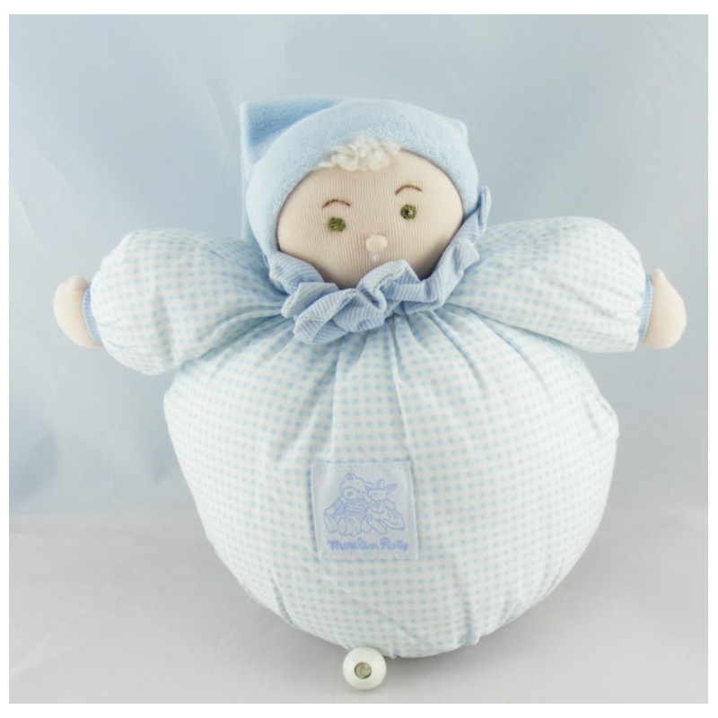 Doudou poupée lutin vichy bleu MOULIN ROTY