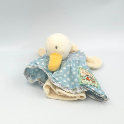 Doudou marionnette Oie canard la grande famille robe bleue fleurs Moulin Roty