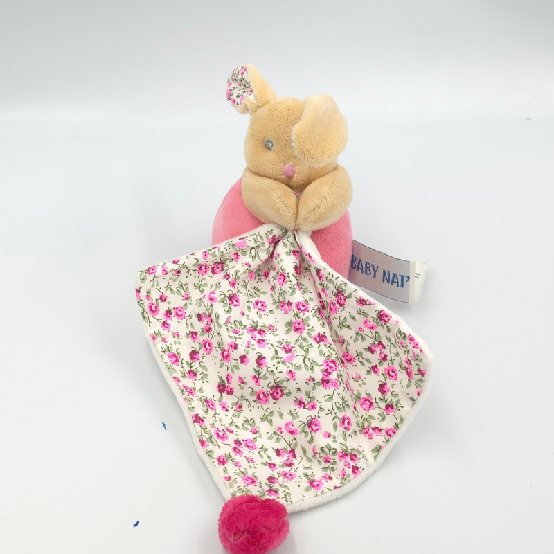 Doudou lapin Poupi rose beige fleurs mouchoir BABY NAT