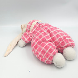 Doudou ours blanc carreaux rose bonnet Nounours