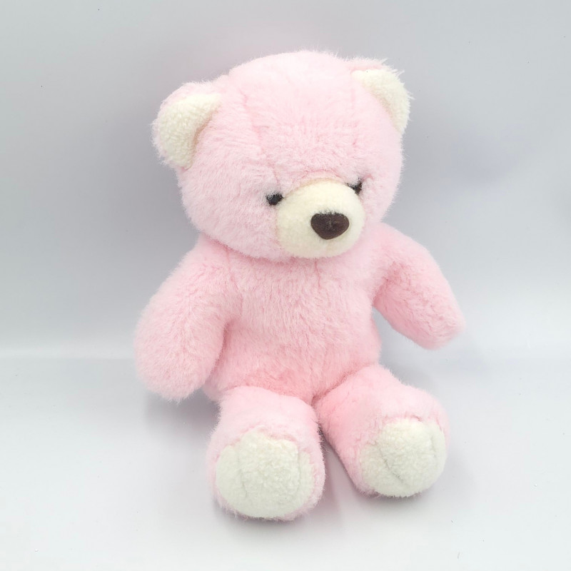 Ancienne peluche ours rose blanc AJENA