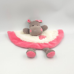 Doudou plat Hippopotame marron rose blanc Zoé BABY NAT