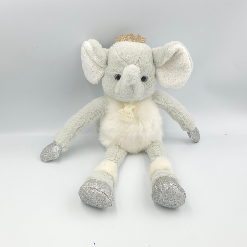 Doudou éléphant gris blanc Petits Twist HISTOIRE D'OURS