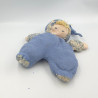 Ancien Doudou poupée chiffon tissu bleu fleurs COROLLE