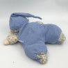 Ancien Doudou poupée chiffon tissu bleu fleurs COROLLE