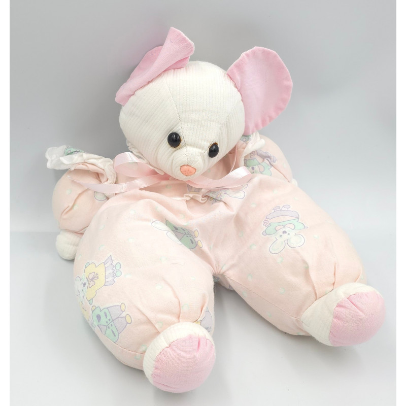 Ancien doudou souris blanche beige rose FANFOUN