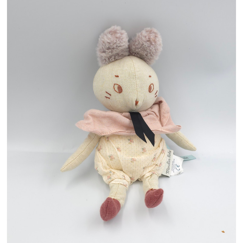 Doudou lapin blanc beige rose après la pluie MOULIN ROTY