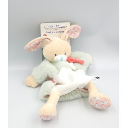 Doudou et Compagnie plat marionnette lapin blanc vert rose P'TIT BISOU DOUDOU ET COMPAGNIE