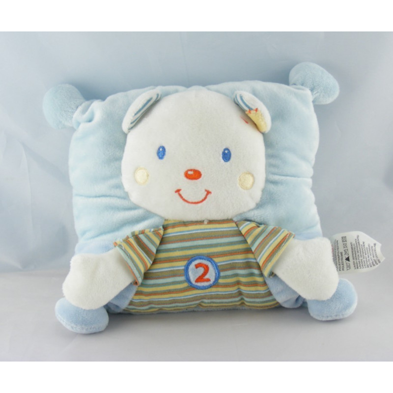 Doudou plat ours bleu vert Nicotoy 