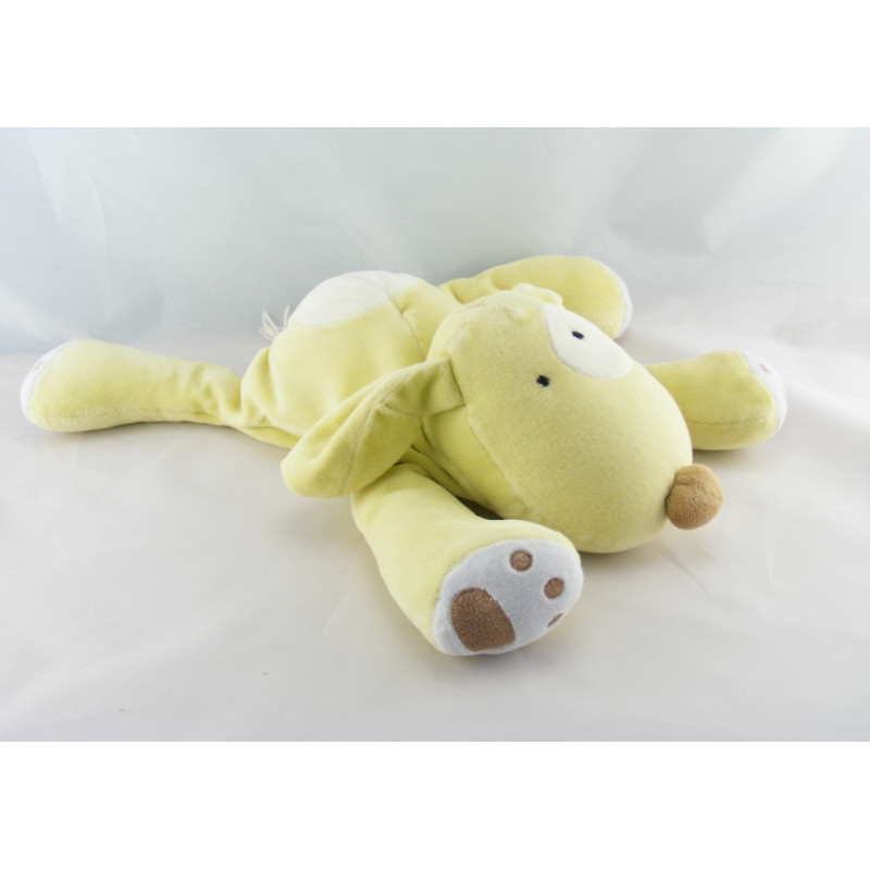 Doudou chien couché vert cocard blanc OBAIBI