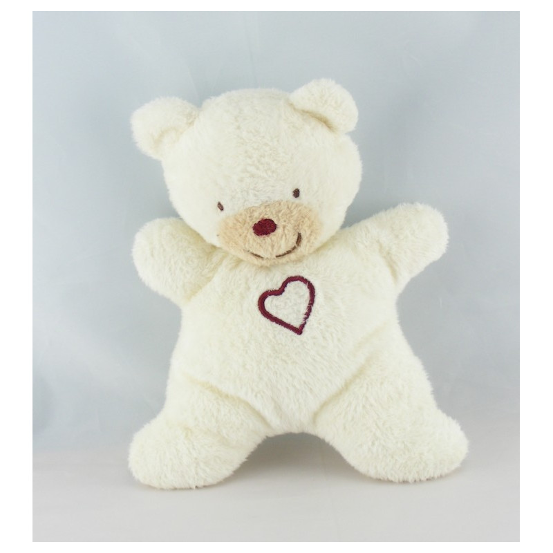 Doudou semi plat ours blanc coeur KIABI