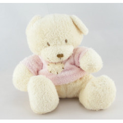Doudou ours beige pull vert coeur NICOTOY