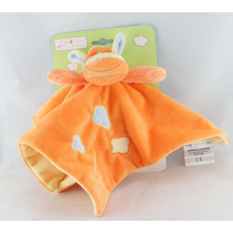 Doudou plat vache girafe orange nuage DOUKIDOU NEUF