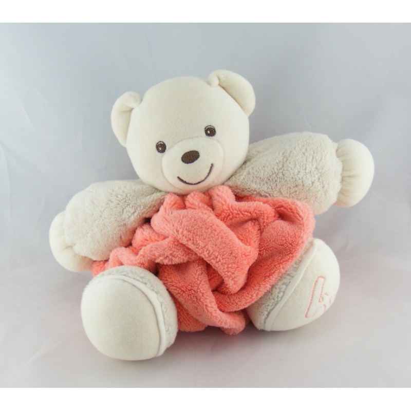 Doudou ours plume blanc orange  rose saumon KALOO