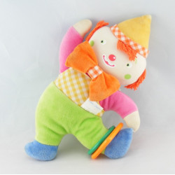 Doudou clown rose vert jaune bleu COROLLE 