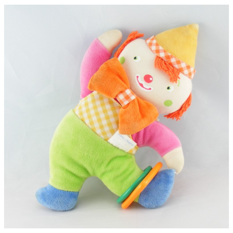 Doudou clown rose vert jaune bleu COROLLE 